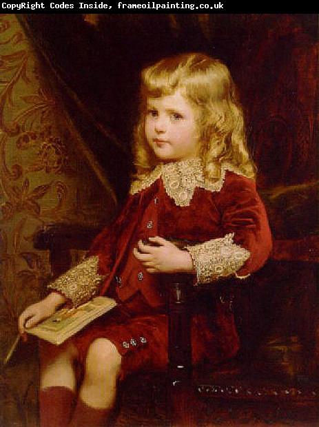 Alfred Edward Emslie Portrait of a young boy in a red velvet suit